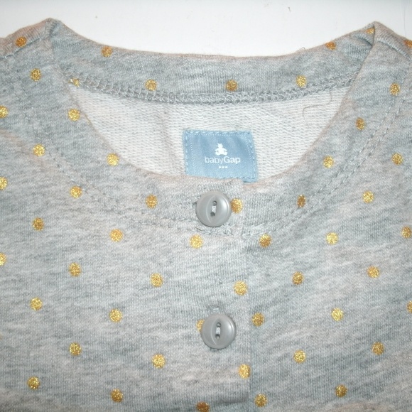 Gap Girls Sweatshirt Swing Top Gray Gold Polka Dot 18-24 Months Cotton New - Picture 3 of 8